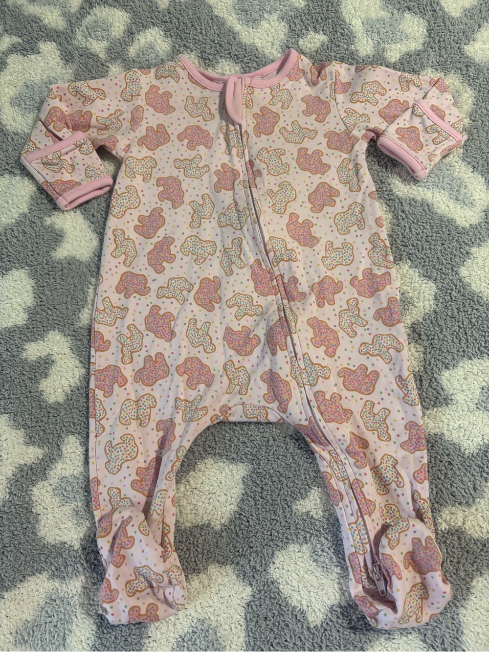 Magnolia Baby Pink Animal Crackers Pima Cotton Footie Pajamas 2 Way Zip Front 3M